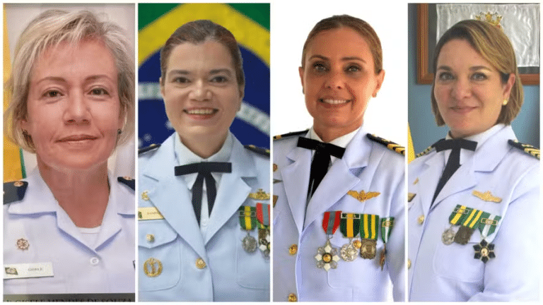 Em fevereiro de 2025, a Marinha do Brasil promoveu, simultaneamente, quatro Oficiais mulheres do Corpo de Saúde da Marinha ao posto de Contra-Almirante — Foto: Divulgação