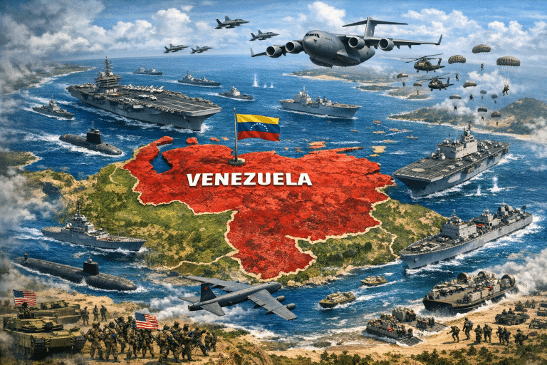 Venezuela cercada por forças americanas (Imagem ilustrativa, gerada por IA)
