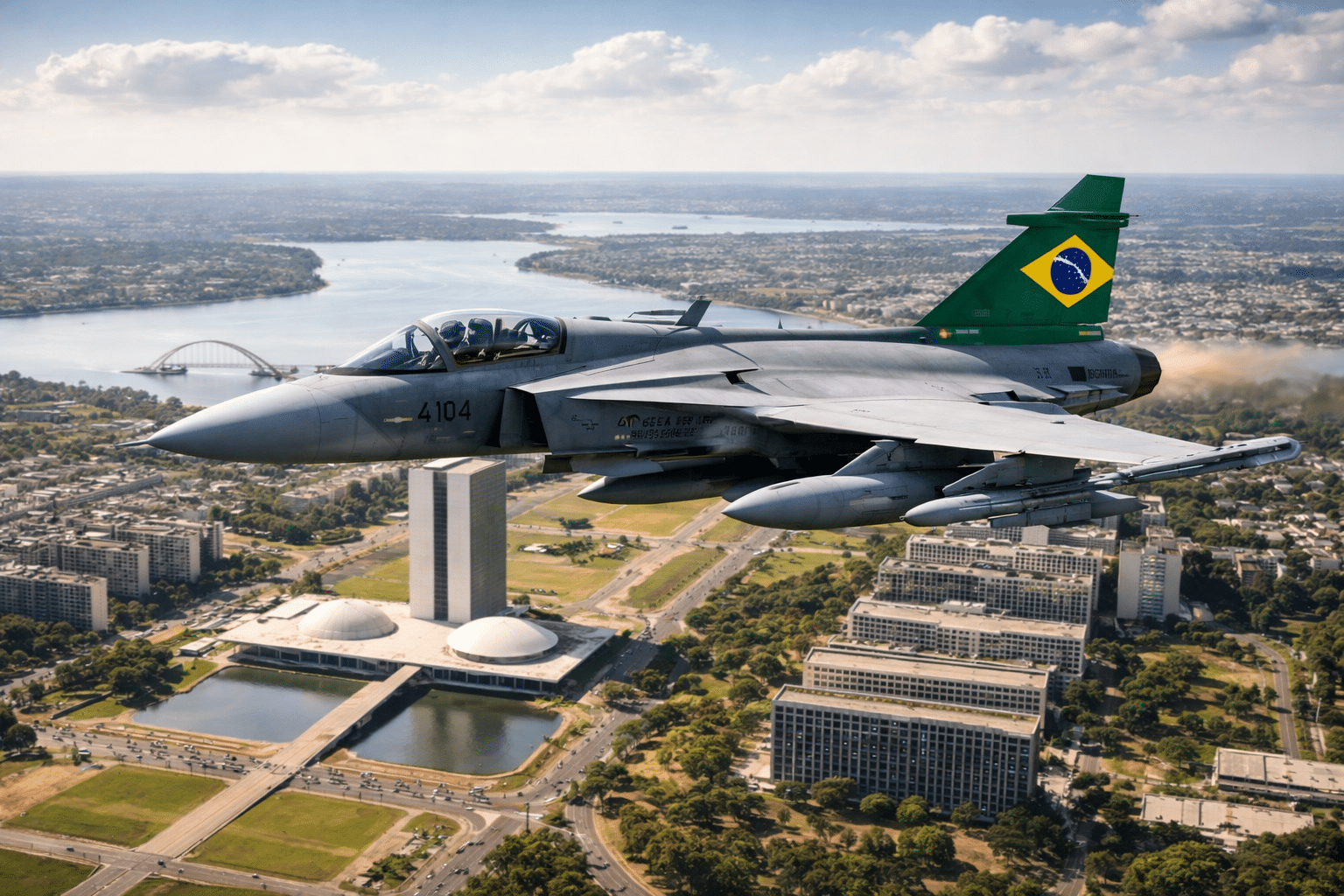 Gripen sobrevoa Brasília (Imagem ilustrativa, gerada por IA)