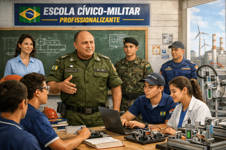 Escola cívico militar profissionalizante (Imagem ilustrativa, gerada por IA)