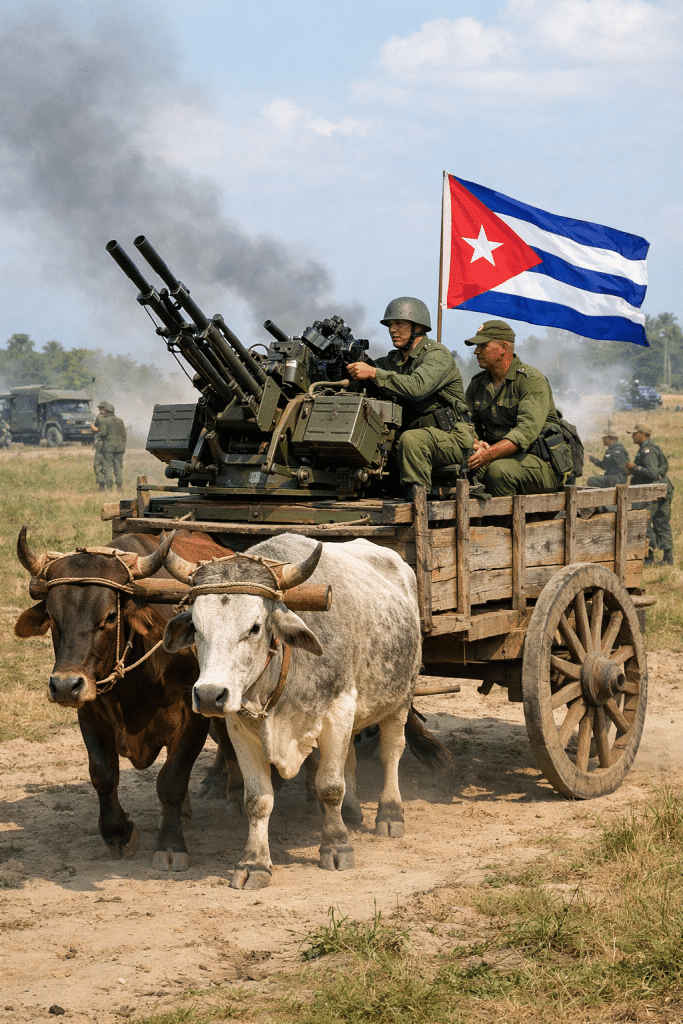 Bateria antiaérea de Cuba puxada por junta de bois (Imagem meramente ilustrativa, gerada por IA)