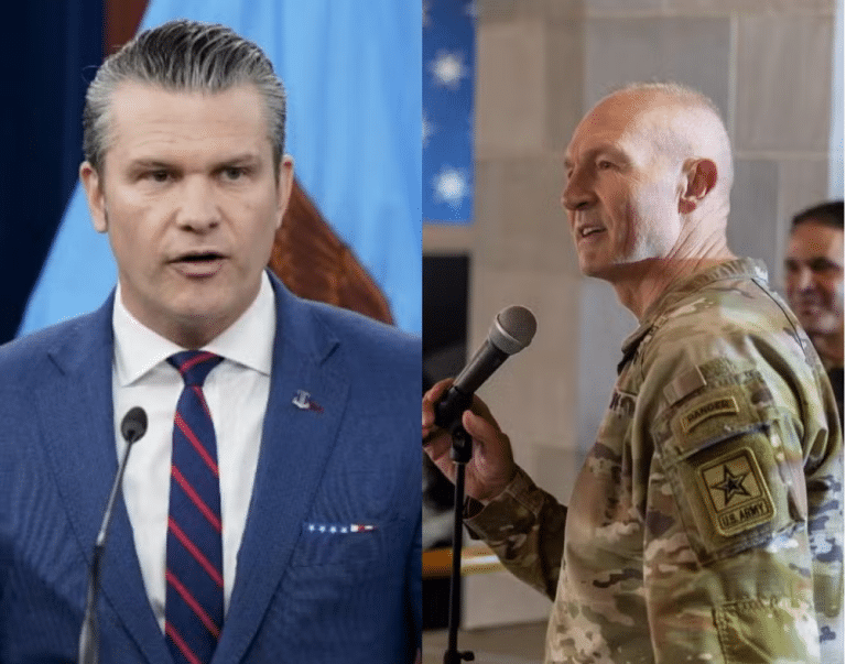 Pete Hegseth e Randy George — Foto: Reuters e X/@WestPoint_USMA