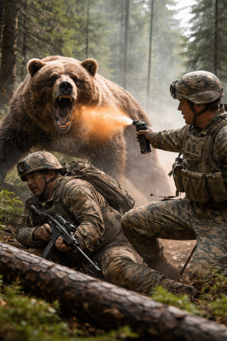 Urso atacando soldados no Alasca (Imagem ilustrativa, gerada por IA)