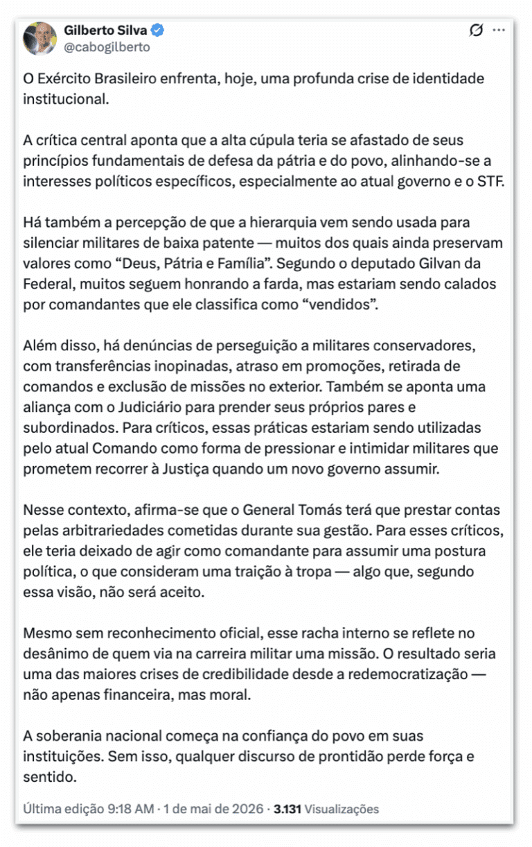 Cabo Gilberto no X (reprodução)