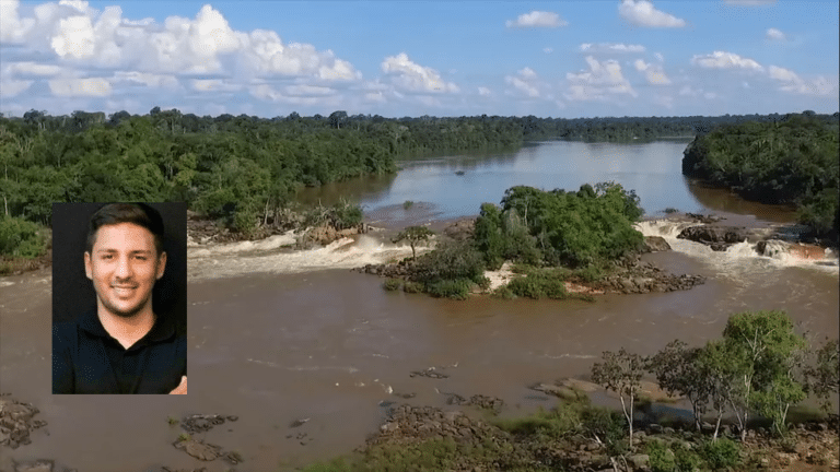 Henzo Alexandre Souza Amaro desapareceu em 30 de abril, na cachoeira "Dois de Novembro", no rio Machado, em Rondônia (Imagens: redes sociais)