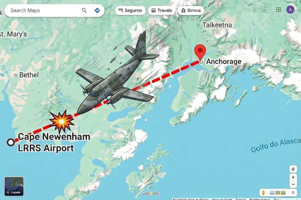 Mapa mostra trecho que seria percorrido pelo avião que caiu no Alasca, matando oito pessoas
