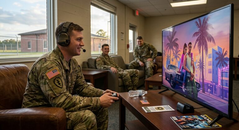 Soldado americano jogando GTA