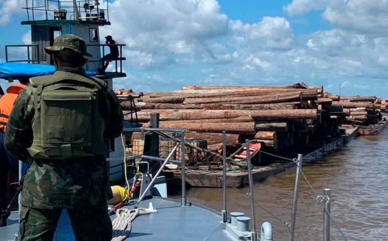 Marinha apreende mil toras de madeira no Rio Tocantins, no Pará — Foto: Marinha