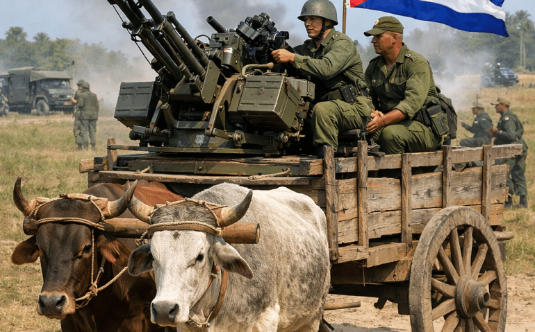 Bateria antiaérea de Cuba puxada por junta de bois (Imagem meramente ilustrativa, gerada por IA)