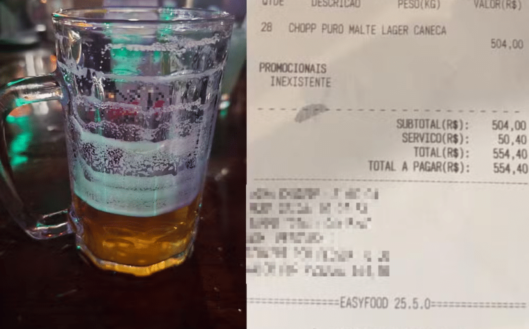 Conta de consumo do militar era referente ao consumo de 28 canecas de chopes — Foto: Arquivo pessoal