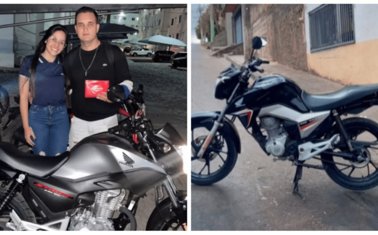 Davi Lacerda, sua esposa e as duas motos furtadas em menos de dois meses: Cabo do Exército relatou sua tristeza com a situação (Redes sociais)