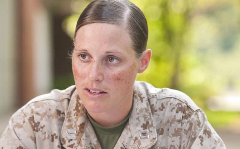 U.S. Marine Capt. Katie Petronio is interviewed at Marine Corps Base Quantico in Quantico, VA on July 17, 2012. Capt. Petronio wrote an article for the Marine Corps Gazette arguing against the integration of females into infantry units.  (Mike Morones/Marine Corps Times)