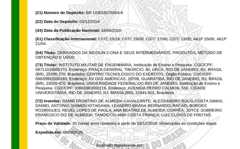 Carta Patente laboratórios do Exército