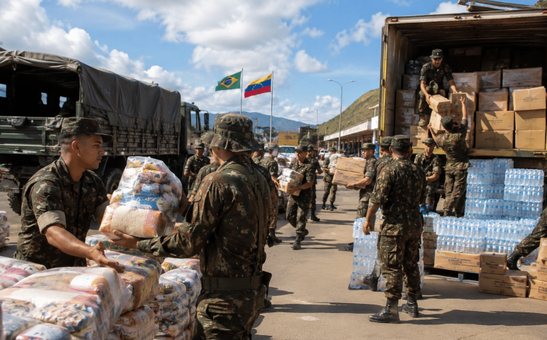 Comboio do Exército com mantimentos para a Venezuela