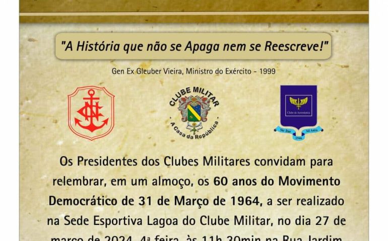 Convite almoço Clube Militae 60 anos 31 de março