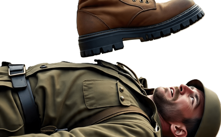 Coturno FAB pisando em militar