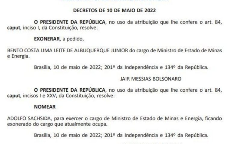 DECRETO EXONERAÇÃO ALMIRANTE BENTO