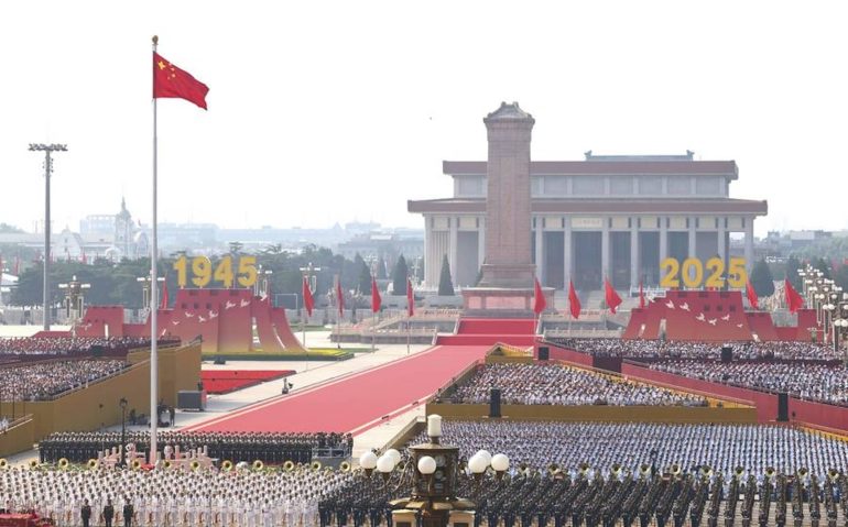 (250903) -- BEIJING, Sept. 3, 2025 (Xinhua) -- A grand gathering to commemorate the 80th anniversary of the victory in the Chinese People's War of Resistance against Japanese Aggression and the World Anti-Fascist War is held in Beijing, capital of China, Sept. 3, 2025. (Xinhua/Yao Dawei)