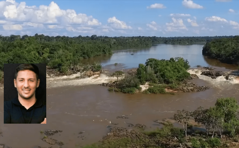 Henzo Alexandre Souza Amaro desapareceu em 30 de abril, na cachoeira "Dois de Novembro", no rio Machado, em Rondônia (Imagens: redes sociais)