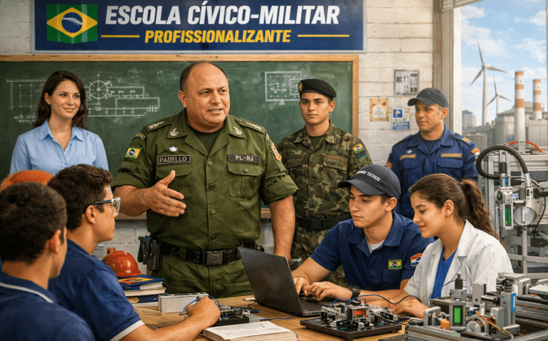 Escola cívico militar profissionalizante (Imagem ilustrativa, gerada por IA)