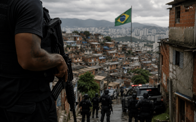 Facções e forças de segurança no morro (Imagem ilustrativa, gerada por IA)