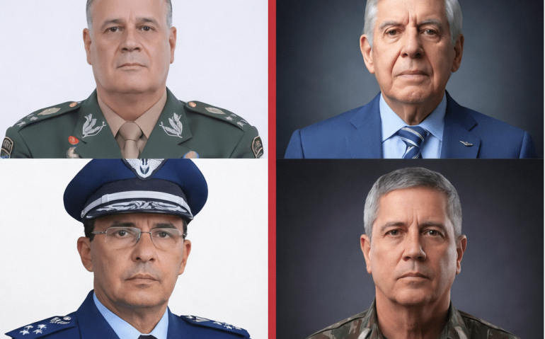 Lados opostos: Freire Gomes e Batista Júnior com a Constituição, Heleno e Braga Neto com um projeto de poder (Imagem gerada por IA)