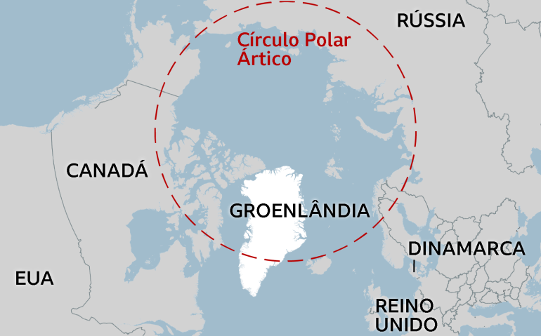 Groenlândia e círculo polar ártico (Imagem: BBC)