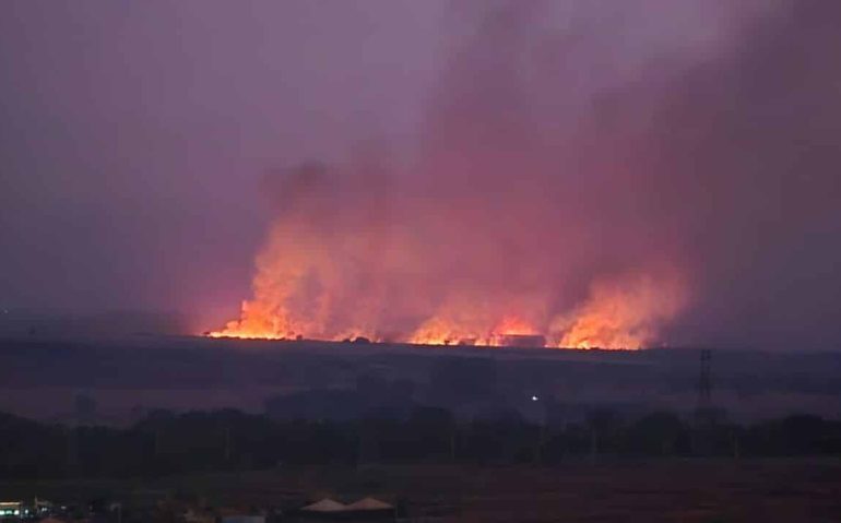 Chamas atingem área de vegetação na Fazenda Tatu e são avistadas de vários pontos de Uberlândia – Crédito: Redes Sociais/Reprodução
