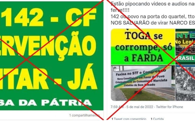 Combinação de capturas de tela feita em 29 de julho de 2022 de publicações no Facebook e Twitter