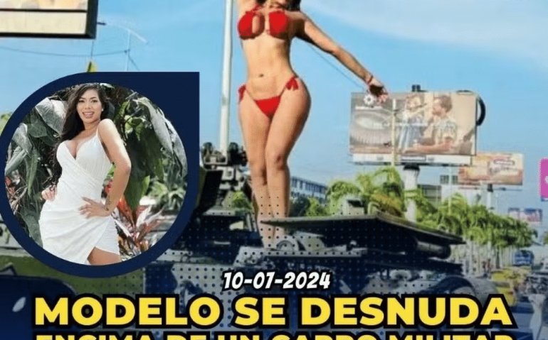 Influencer sobe em tanque de guerra, faz topless, viraliza e constrange o Exército do Equador — Foto: Reprodução/X