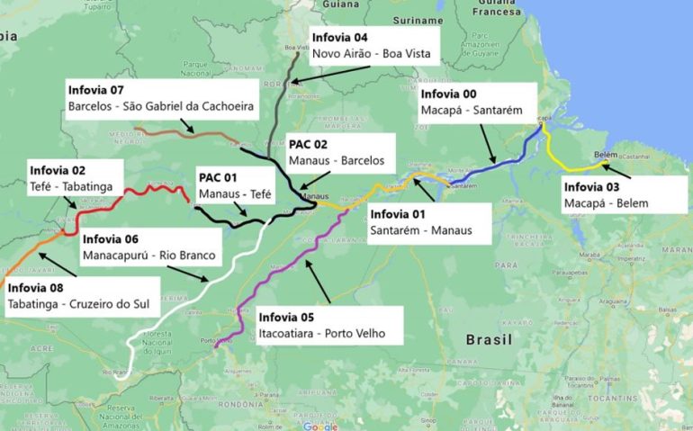 Mapa das infovias de banda larga na Amazônia / Imagem: MCTI