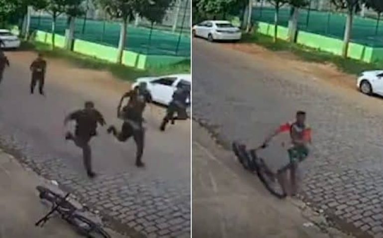 Vídeo: Homem furta bicicleta e é perseguido por 30 militares do Exército