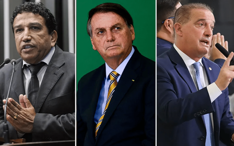 O senador Magno Malta, o ex-presidente Jair Bolsonaro e ex-ministro Onyx Lorenzoni — Foto: Montagem O GLOBO