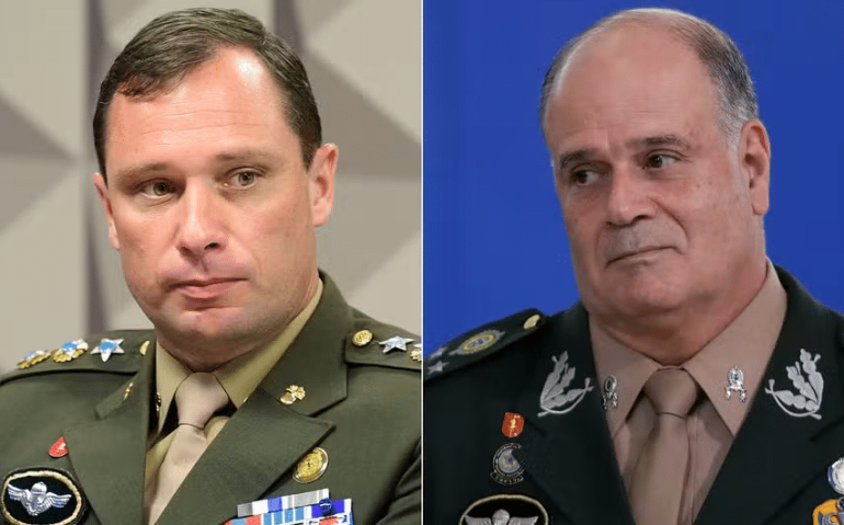 O tenente-coronel Mauro Cid (à esq.) e o ex-comandante do Exército e general da reserva Marco Antônio Freire Gomes — Foto: Fotos de Pedro França/Agência Senado e Cristiano Mariz/O Globo