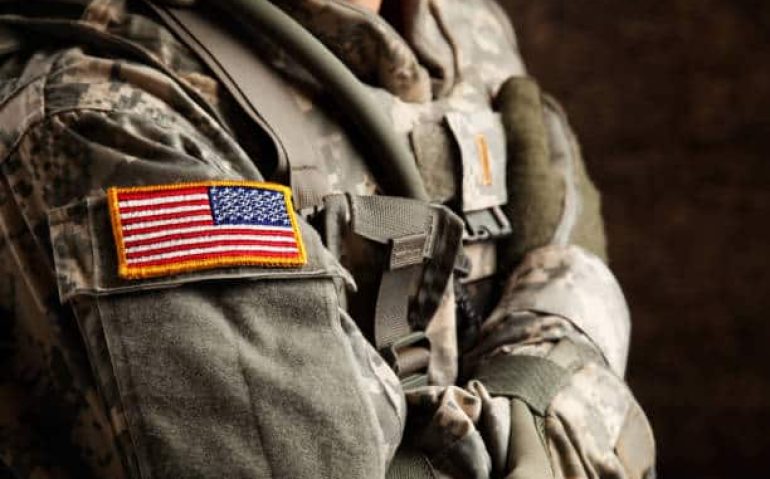 US Army soldier in universal camouflage uniform.