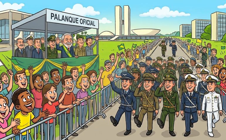 Militares acenam para Lula durante o desfile de 7 de setembro