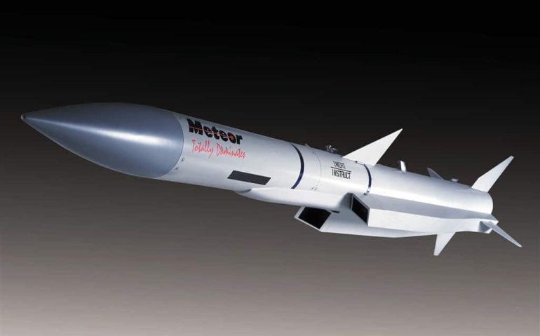 Meteor Beyond-Visual Range Air-to-Air Missile The United Kingdom Ministry of Defense has announced that it will equip itsRoyal Air Force Eurofighters with the Meteor beyond-visual range air-to-airmissile. Boeing is the U.S. member of the international Meteor team, which isled by the Anglo-French joint venture, Matra BAe Dynamics. Meteor is aramjet-powered missile with advanced seeker technology that can fly atsustained high speeds, over long ranges and with great agility to defeat air-to-air threats.