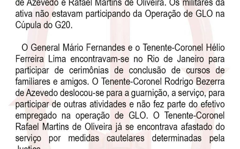 NOTA CCOMSEX PRISÃO DE OFICIAIS