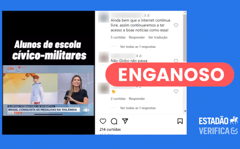 Alunos premiados são de colégio do Exército, não de escolas cívico-militares. Foto: Reprodução/Instagram Foto: Reprodução/Instagram