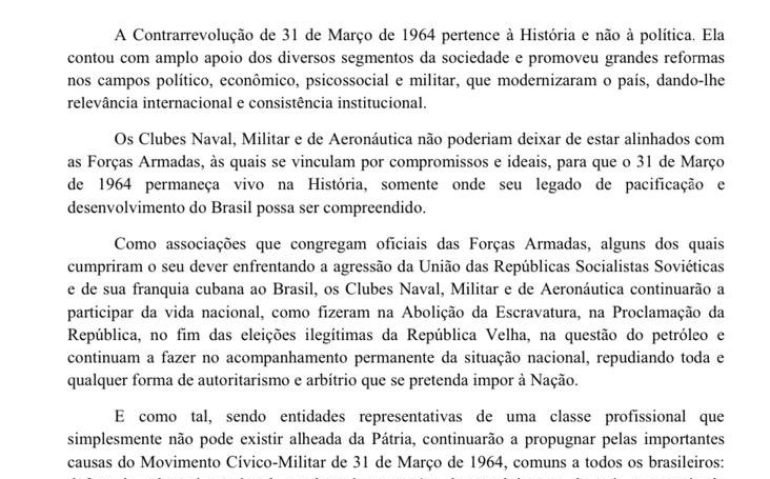 Nota Clube Militar 31 mar 64