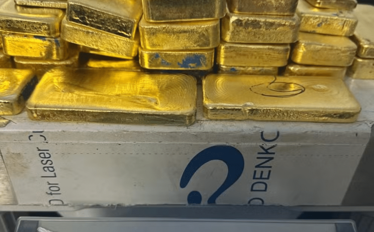 Barras de ouro apreenidas no aeroporto de Boa Vista somam 51,490 kg. — Foto: Polícia Federal/Divulgação