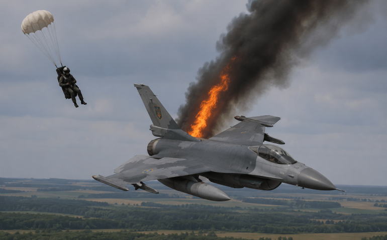 Piloto ucraniano ejetando de jato abatido