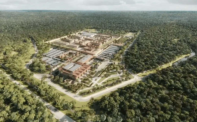 Esboço 3D da prisão de segurança máxima que deve ser construída na Guiana Francesa.  (Ministério da Justiça francês/Reprodução)