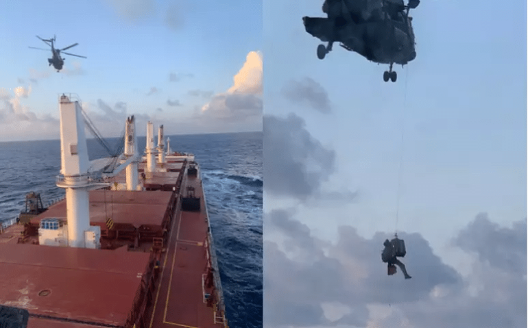 O tripulante precisou ser resgatado por um helicóptero da FAB
Foto: Divulgação/FAB
