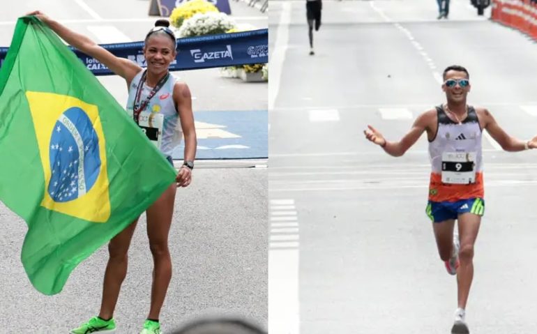 Sargentos Núbia Oliveira e Fábio Jesus foram terceiros colocados em suas categorias (Imagem: Paulo Pinto/Agência Brasil)