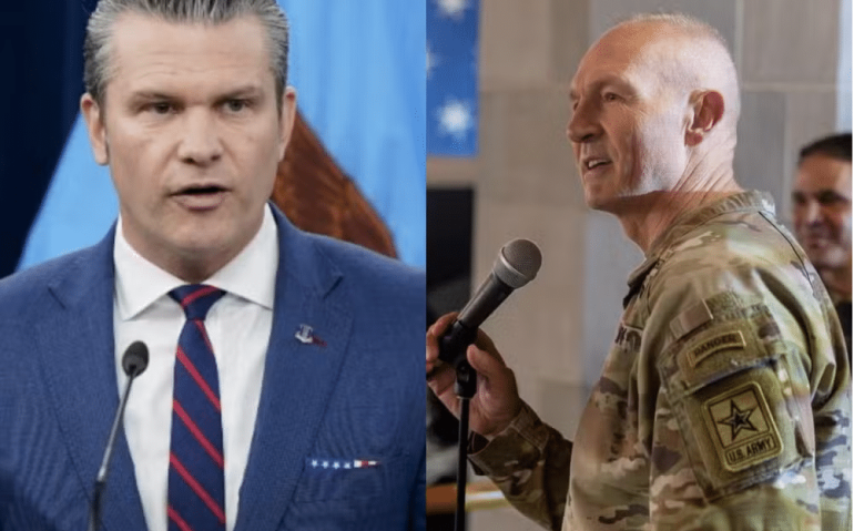 Pete Hegseth e Randy George — Foto: Reuters e X/@WestPoint_USMA