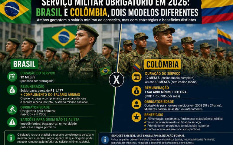 Serviço militar Brasil x Colômbia (Imagem ilustrativa, gerada por IA)