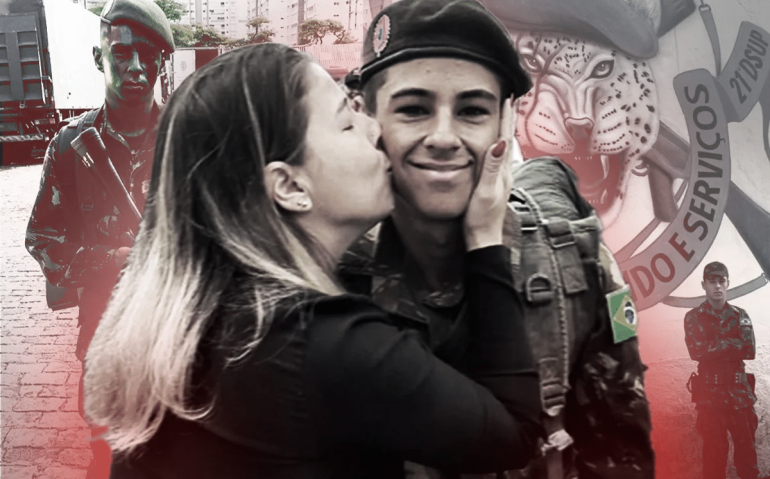 Soldado Cristhian Korosi e a mãe
(Arte Gabriel Lucas/Metrópoles)
