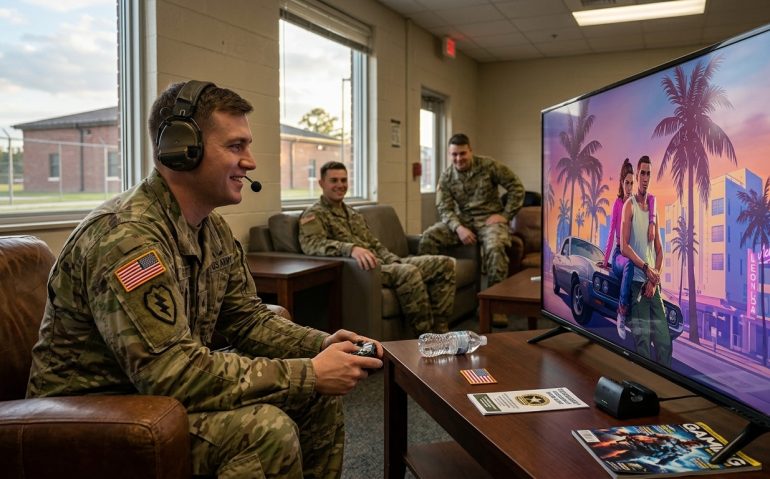 Soldado americano jogando GTA