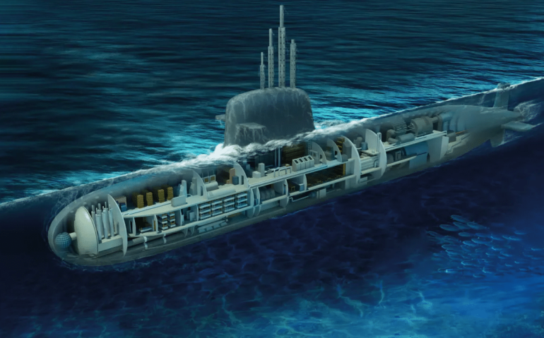 Projeção digital do submarino Álvaro Alberto, a primeira embarcação do tipo com propensão nuclear da Marinha brasileira (Marinha/Divulgação)